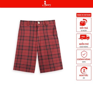 Quần short namkẻ đỏ JASEY, Quần sóc nam mềm mịn thoáng mát chuẩn size mã 3455
