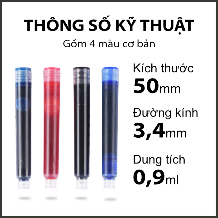 Combo 10 Ống Mực 3.4mm Màu Đỏ Dùng Cho Bút Máy