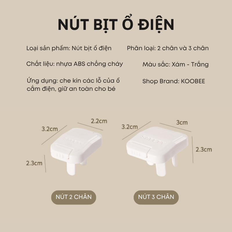 Combo 5 Bịt Ổ Điện Chống Giật 2 Chân KOOBEE Cao Cấp Giữ An Toàn Cho Bé Thoải Mái Vui Chơi (AT01)