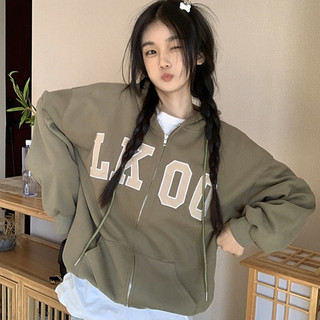 Áo hoodie nỉ thu đông kéo khóa chữ LKOO dáng rộng
