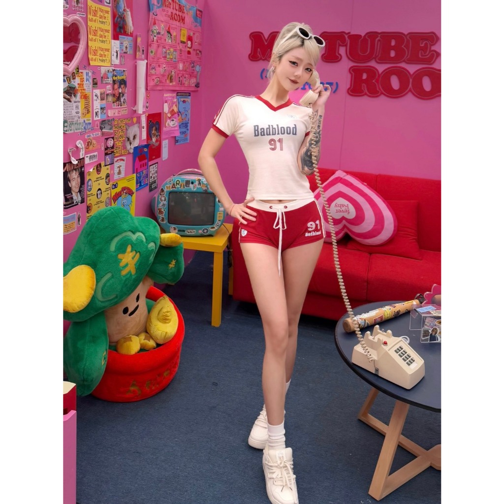 (sẵn)Quần short vải 91 badblood sọc trắng thể thao đỏ đen chất cotton QSN018 - Tiktik