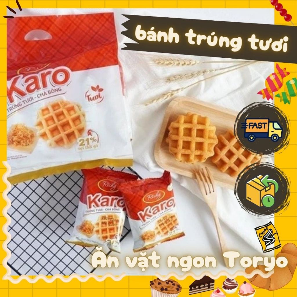 Bánh Karo trứng tươi chà bông sợi gà, bánh trứng tươi Richy (túi 182g ...