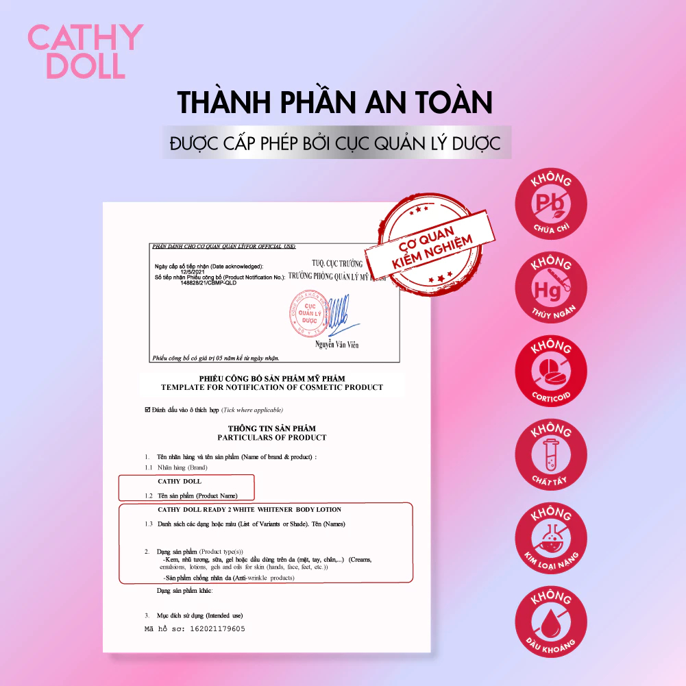 Sữa Dưỡng Thể Trắng Da Cathy Doll Ready 2 White 150ml Thái Lan