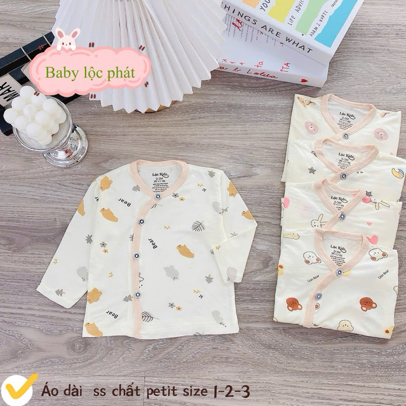 (LK 026) Combo 3 Áo Dài Tay Sơ Sinh Chất Petit Vạt Chéo Cho Bé Từ 3-9m