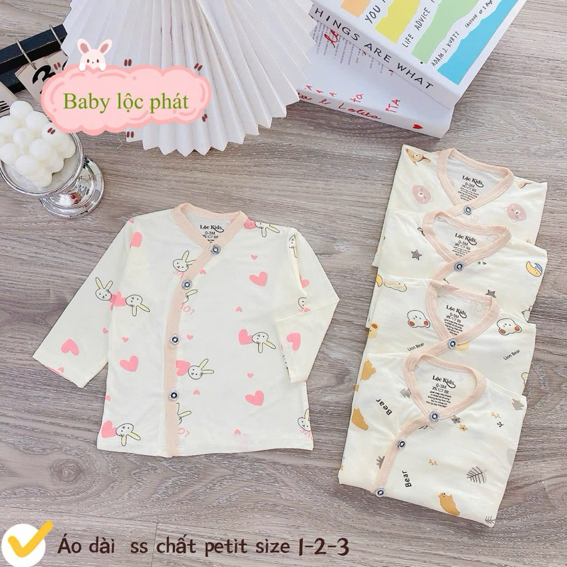 (LK 026) Combo 3 Áo Dài Tay Sơ Sinh Chất Petit Vạt Chéo Cho Bé Từ 3-9m