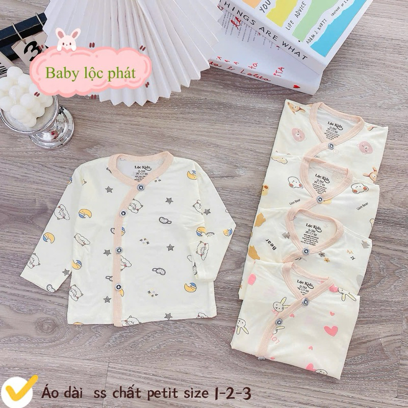 (LK 026) Combo 3 Áo Dài Tay Sơ Sinh Chất Petit Vạt Chéo Cho Bé Từ 3-9m