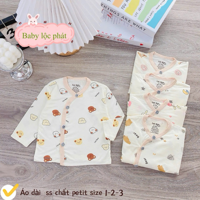 (LK 026) Combo 3 Áo Dài Tay Sơ Sinh Chất Petit Vạt Chéo Cho Bé Từ 3-9m