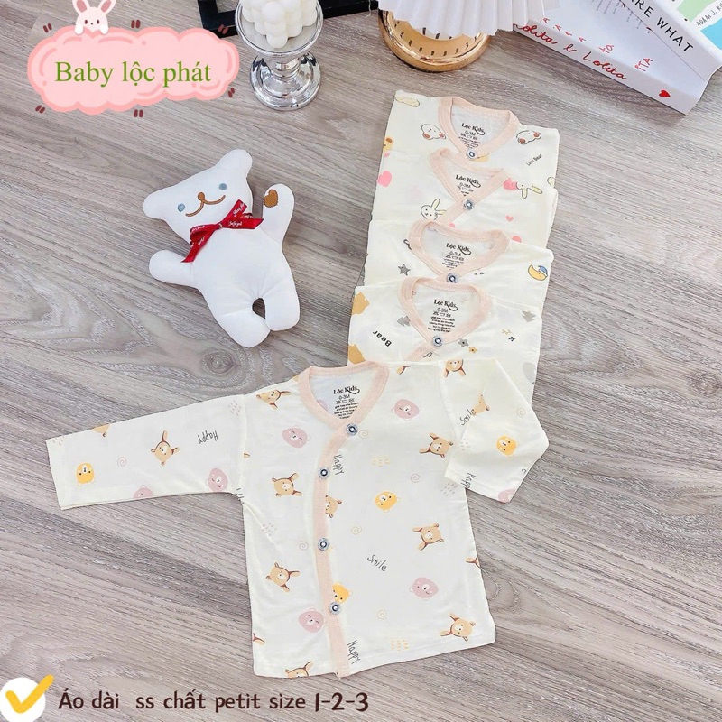 (LK 026) Combo 3 Áo Dài Tay Sơ Sinh Chất Petit Vạt Chéo Cho Bé Từ 3-9m