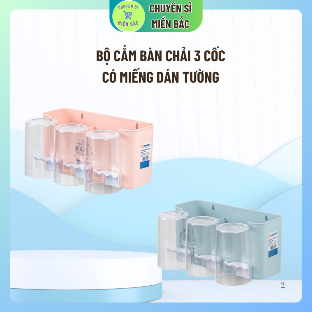 Kệ để bàn chải, cốc và kem đánh răng 1347, Bộ cắm bàn chải 3 cốc - Nhựa Việt Nhật chính hãng