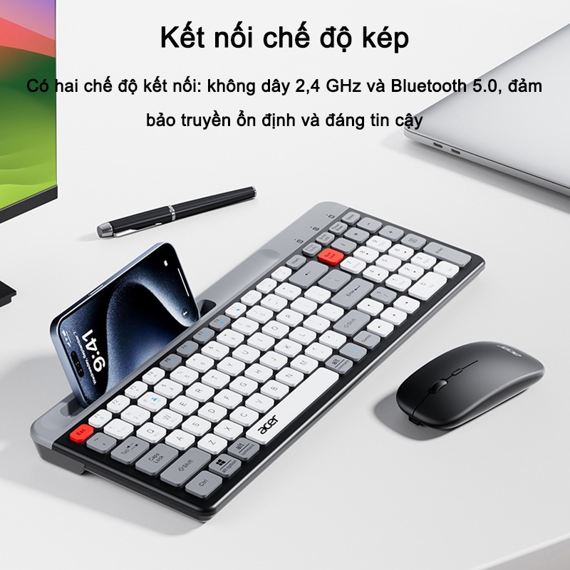 Bộ Bàn Phím Chuột Không Dây Acer OKR 215 - 2.4GHz + Bluetooth - Giảm Chống ồn | BigBuy360 - bigbuy360.vn
