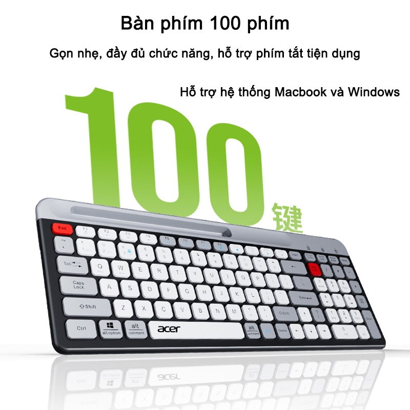 Bộ Bàn Phím Chuột Không Dây Acer OKR 215 - 2.4GHz + Bluetooth - Giảm Chống ồn | BigBuy360 - bigbuy360.vn