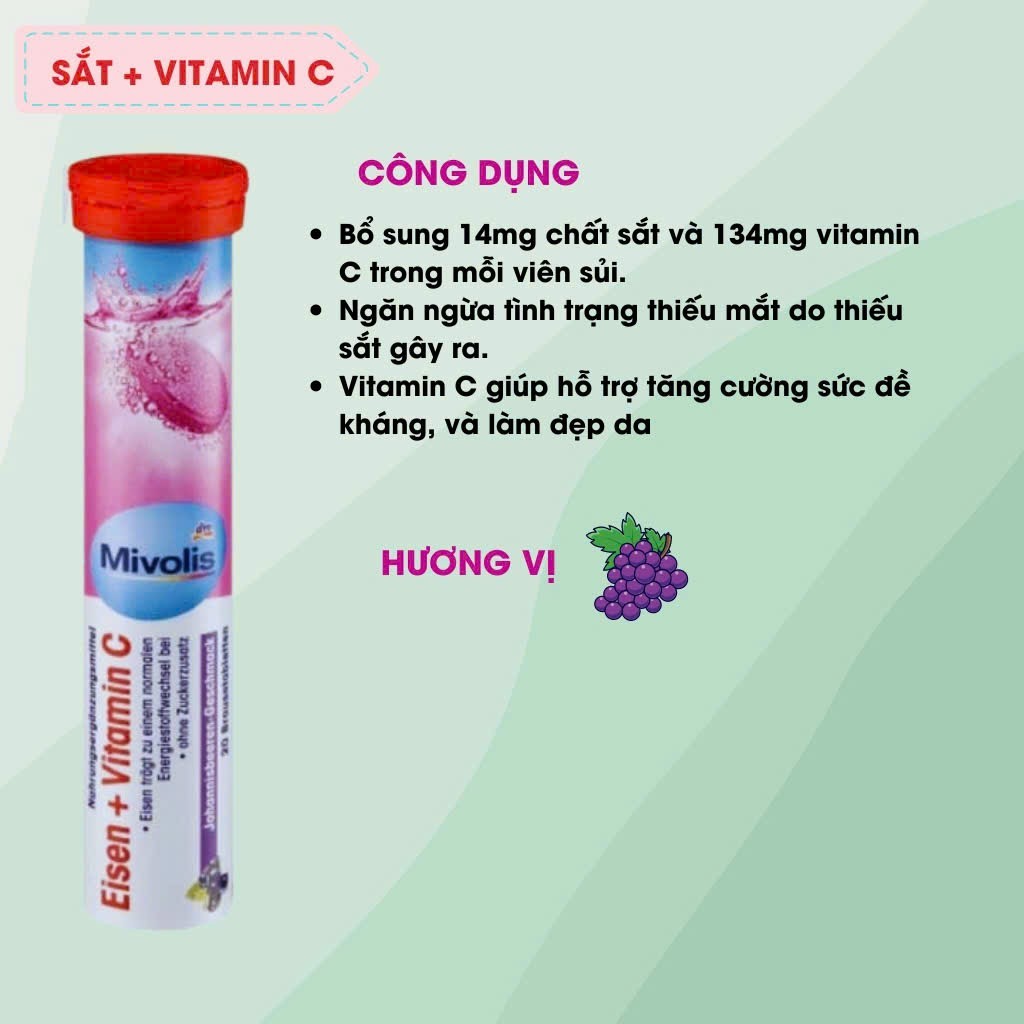 Viên sủi Mivolis Đức ống 20 viên  [Date mới 12/2027]