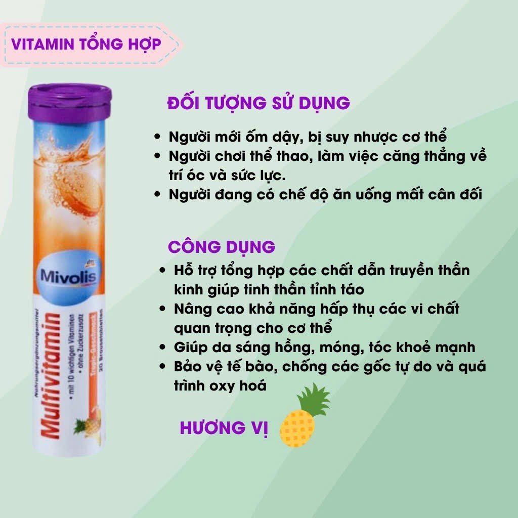 Viên sủi Mivolis Đức ống 20 viên  [Date mới 12/2027]