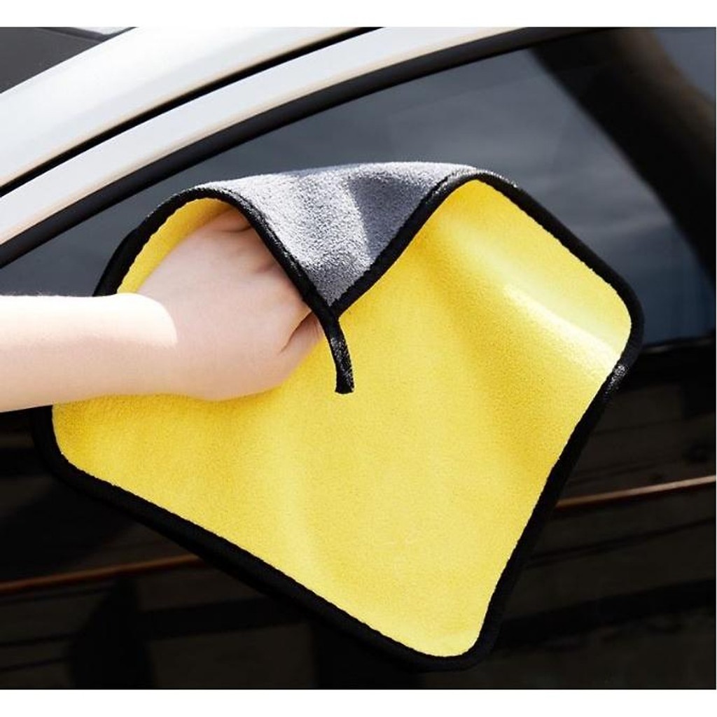 Khăn lau ô tô, xe hơi, lau kính lau tay màu vàng, 2 lớp Microfiber mềm mịn, siêu thấm