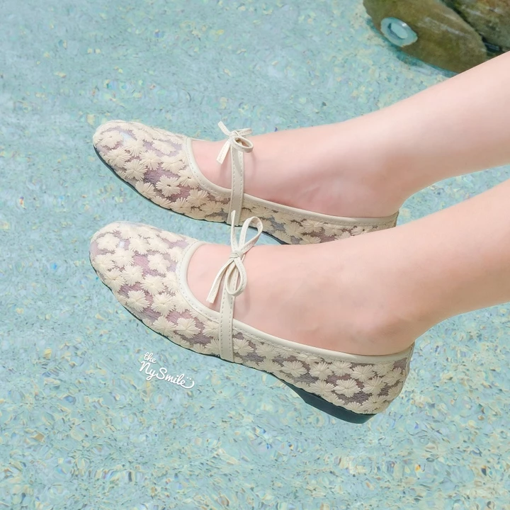 Giày búp bê 1cm BIGSIZE 35-42Giày búp Bê ren búp bê lưới đính hoa dễ thương, giày búp bê nữ , giày lưới -THENYSMILE - S