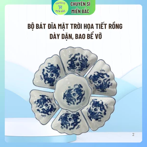 Bộ bát đĩa mặt trời HỌA TIẾT RỒNG .Minh châu 7 món hàng loại 1 đẹp dày dặn, Set bát đĩa 7 món thắp hương thờ cúng