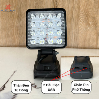 Thân đèn led 16 bóng có cổng USB siêu sáng, siêu bền công suất cực khỏe dùng pin chân phổ thông M21 4cm