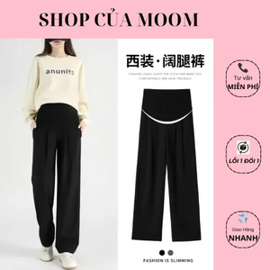 Quần bầu ống suông dáng dài, chất Umi Hàn co dãn thấm hút mồ hôi tốt, có chun chỉnh bụng