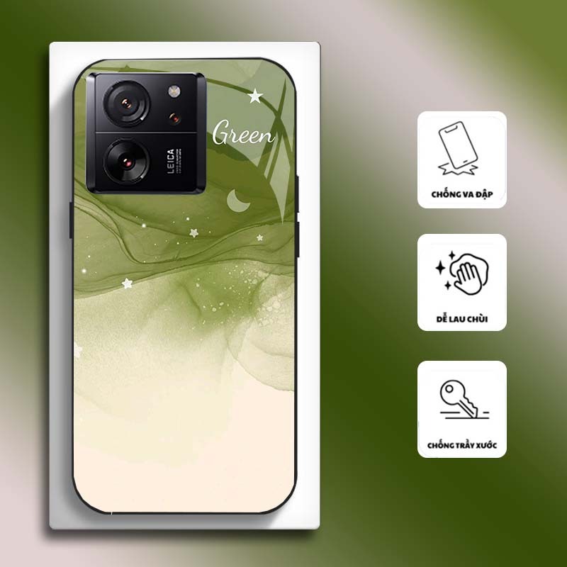 Ốp Lưng cho XIAOMI 13T 5G, 13T PRO 5G Mặt kính cường lực, cao cấp HOẠ TIẾT HOA CẨM THẠCH