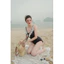 Đồ Bơi,Bikini Nữ Liền Thân Một Mảnh Đen Cổ V Viền Ren Trắng Thiết Kế