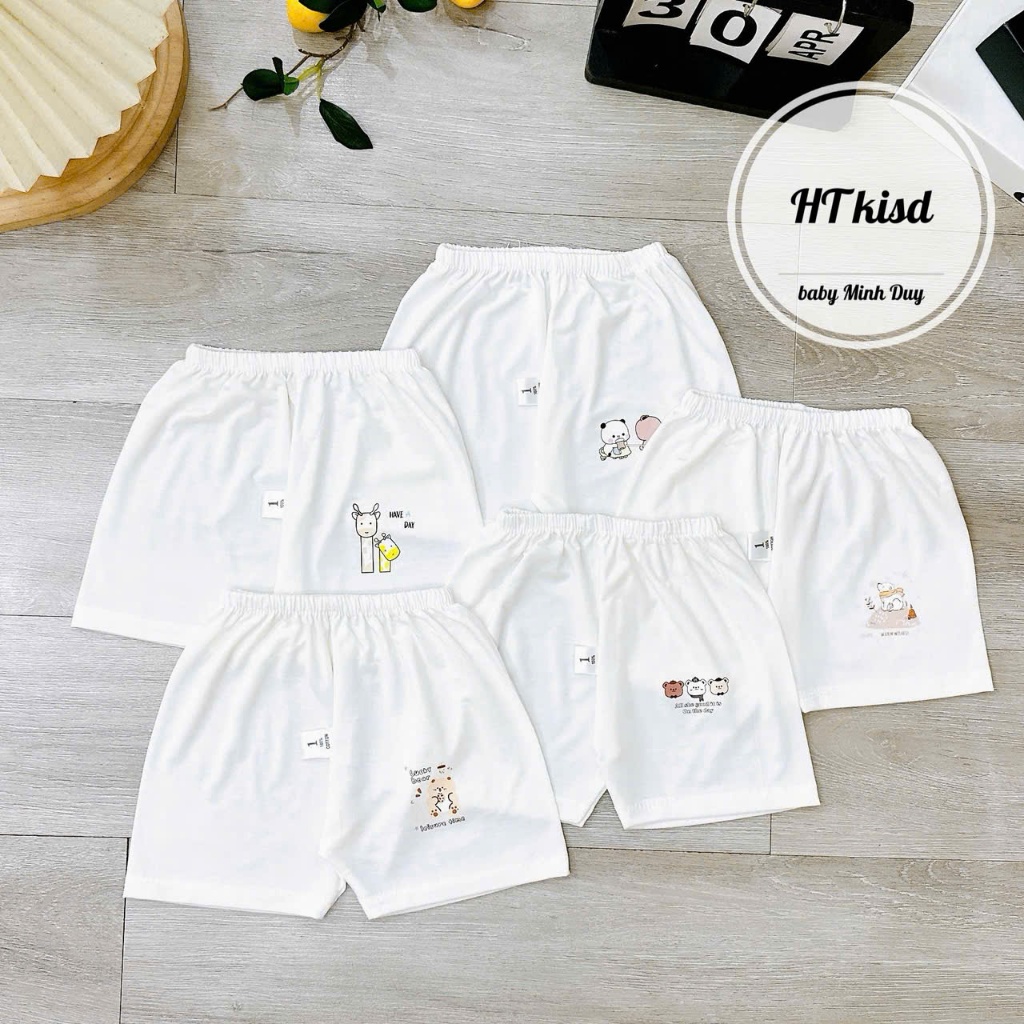 Quần chục đùi thun lạnh NỀN TRẮNG KEM họa tiết dễ thương cho bé 4-14kg saubabi