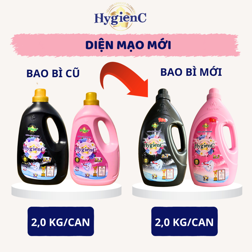 Combo 2 Can Nước Giặt Đậm Đặc HygienC Plus 2.0 Kg/Can - Hương Nước Hoa, Làm Sạch Vết Bẩn