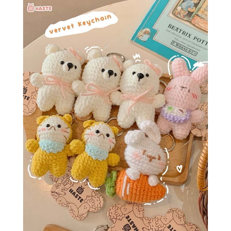 Móc Khoá Len Nhung Gấu Thỏ Mèo Hamburger Bánh Mì Cà Rốt Handmade Mềm Mịn Dễ Thương