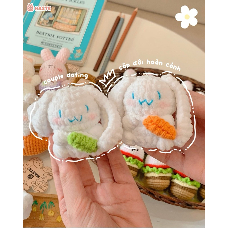 Móc Khoá Len Nhung Gấu Thỏ Mèo Hamburger Bánh Mì Cà Rốt Handmade Mềm Mịn Dễ Thương