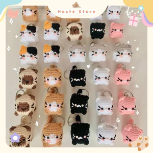 Móc Khoá Len Nhung Mịn Mèo Ú Mochi Handmade Dễ Thương