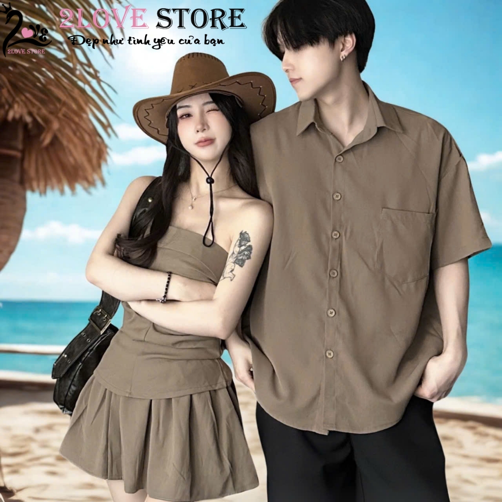 Bộ đồ đôi nam nữ set đồ đôi couple 2LOVESTORE Áo sơ mi kiểu cổ