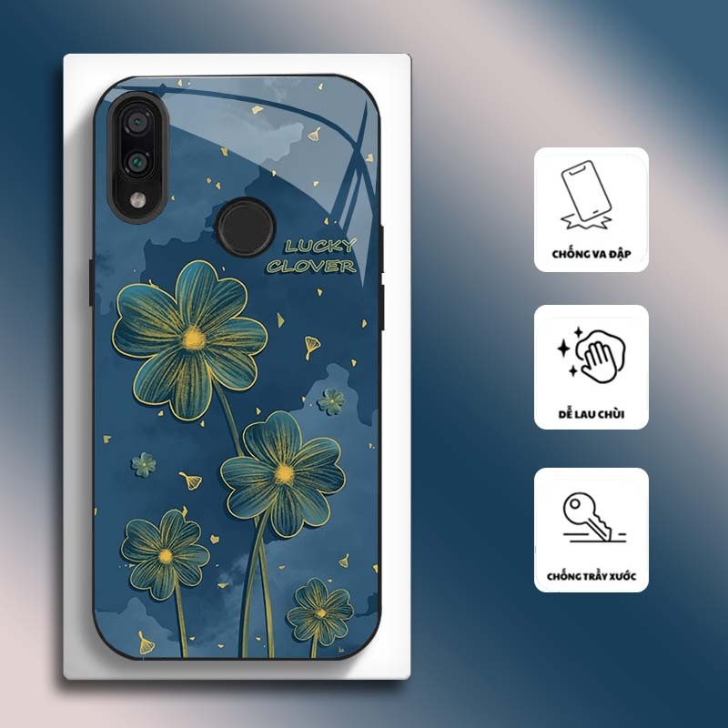 Ốp Lưng cho XIAOMI REDMI NOTE 7, NOTE 7 PRO Mặt kính cường lực, cao cấp HOẠ TIẾT HOA CẨM THẠCH