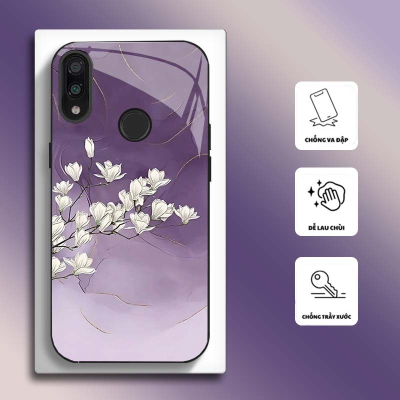 Ốp Lưng cho XIAOMI REDMI NOTE 7, NOTE 7 PRO Mặt kính cường lực, cao cấp HOẠ TIẾT HOA CẨM THẠCH