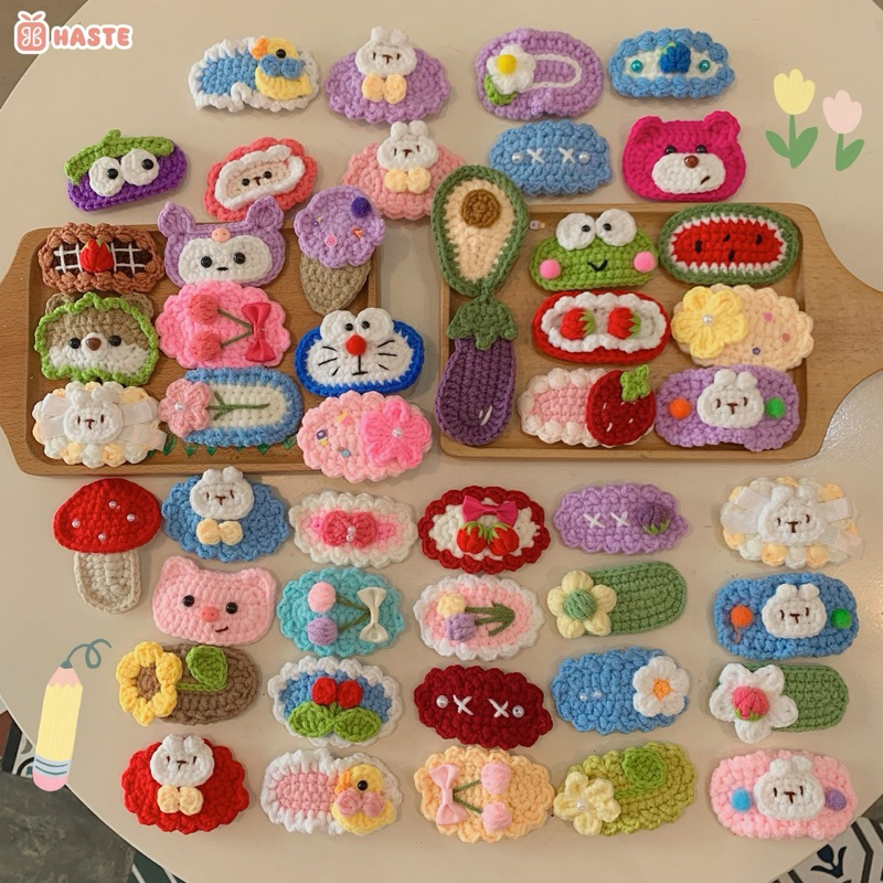 [LẺ 1 CÁI] Kẹp Tóc Len Kẹp Mái Hình Thú Hình Hoa Tổng Hợp Dễ Thương Handmade Quà Tặng