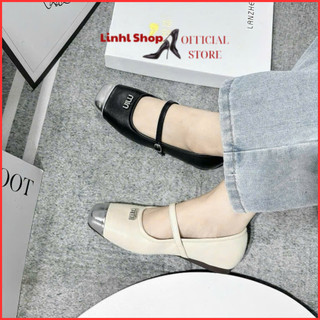 Giày búp bê đế bệt mũi vuông phối kim loại , hài búp bê nữ sang chảnh đế thấp Linhl Shop mã 30