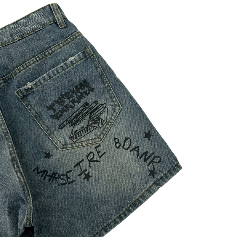Quần Short Jean In Graphic Unisex Form Trên Gối, Jean Cotton Denim 360GSM, Wash Vintage, Local Brand TMT.STU | TMTD44
