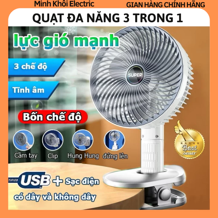 Quạt mini đa năng 3 trong 1: Để bàn – Kẹp – Treo tường,quạt mini xoay 360 độ,quạt sạc usb,quạt kẹp đầu giường,quạt mini