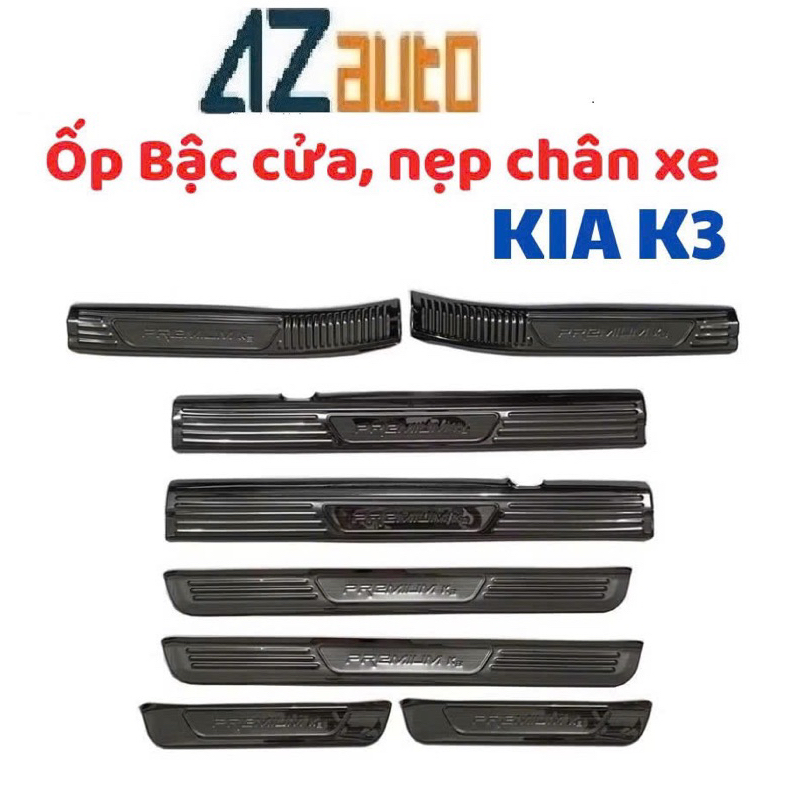 Ốp bậc cửa, nẹp bước chân xe KIA K3 2022-2025 vân Titan hàng cao cấp (CHỮ NGẪU NHIÊN THEO ĐỢT)