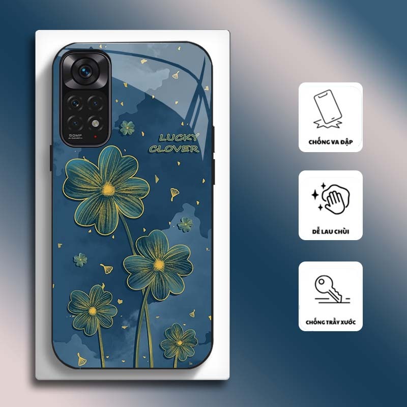 Ốp Lưng cho XIAOMI REDMI NOTE 11 4G, 11S, 11 5G, 11 PRO 4G/5G Mặt kính cường lực, cao cấp HOẠ TIẾT HOA CẨM THẠCH