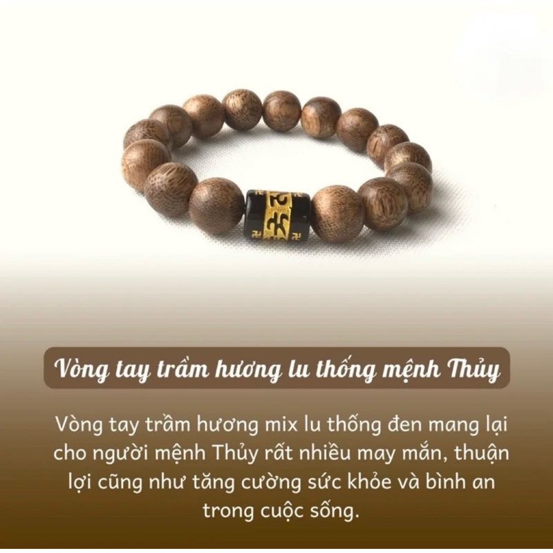 Vòng trầm đơn mix Lu thống - kèm hộp gấm tặng rùa vàng may mắn