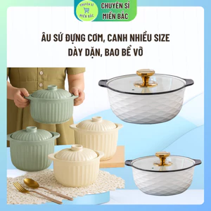 Âu đựng cơm, Canh Kích thước 25 cm, gồm các dung tích 1l, 1,5l, 2,4l Cao Cấp Màu Trắng