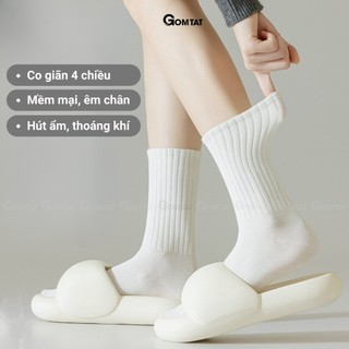 Tất nữ cao cổ sọc gân GOMTAT, vớ trơn nữ cổ cao siêu xinh, mềm mại êm chân - OAS-1701-1DOI