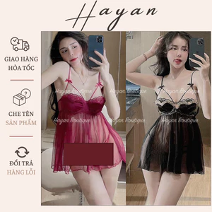 HT113 Váy ngủ sexy ren mềm mại xuyên thấu có GỌNG, đồ ngủ 2 dây mặc nhà gợi cảm HT113