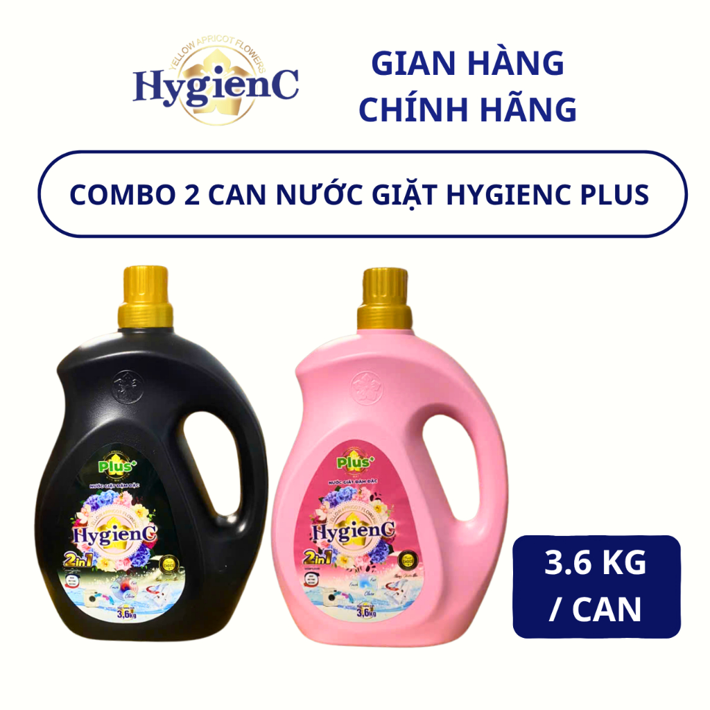 ComBo 2 Can Nước Giặt Đậm Đặc HygienC Plus 3,6Kg/ Can - Hương Nước Hoa (6 Mùi), Làm Sạch Vết Bẩn