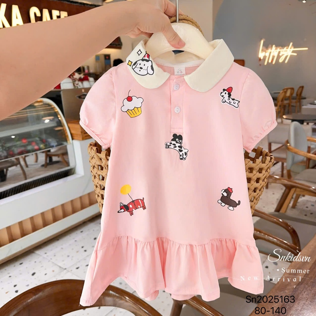 Váy POLO Cổ Bẻ Dễ Thương ( Họa Tiết Hoạt Hình ) MS 007 Dành Cho Bé Gái 9-35kg Chất Liệu Cotton Mềm Mịn
