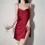 HT156 Váy ngủ 2 dây cổ đổ dáng suông xẻ hông sang chảnh,đồ ngủ lụa đơn giản tôn dáng HT156