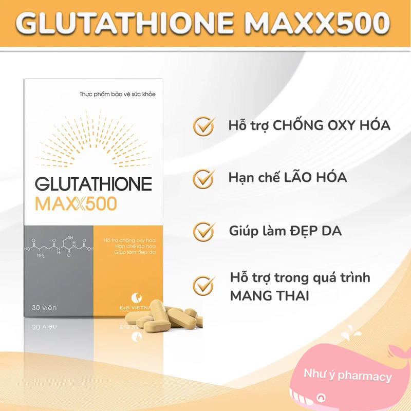 Glutathione MAX 500 -Chống Oxy hóa - Hỗ Trợ Cải Thiện Tinh Trùng Di Dạng,  Tăng Số Lượng Tinh Trùng- Làm Trắng Da