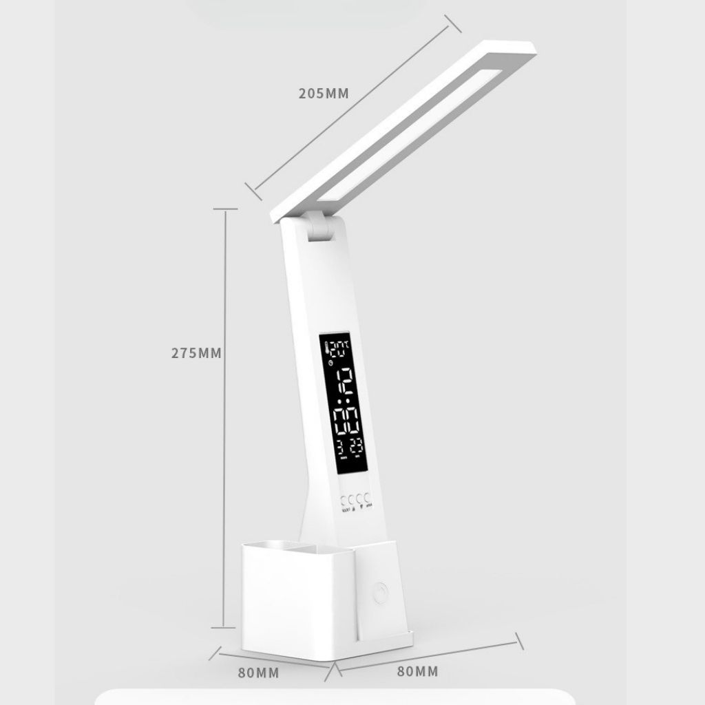 Đèn học chống cận, Đèn đọc sách LED tích hợp màn hiển thị thời gian, lịch, nhiệt độ, có ống đựng bút