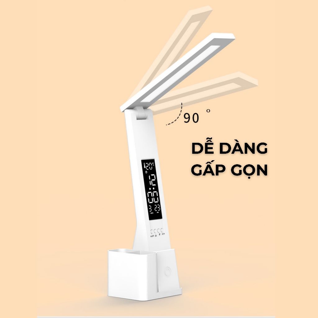 Đèn học chống cận, Đèn đọc sách LED tích hợp màn hiển thị thời gian, lịch, nhiệt độ, có ống đựng bút