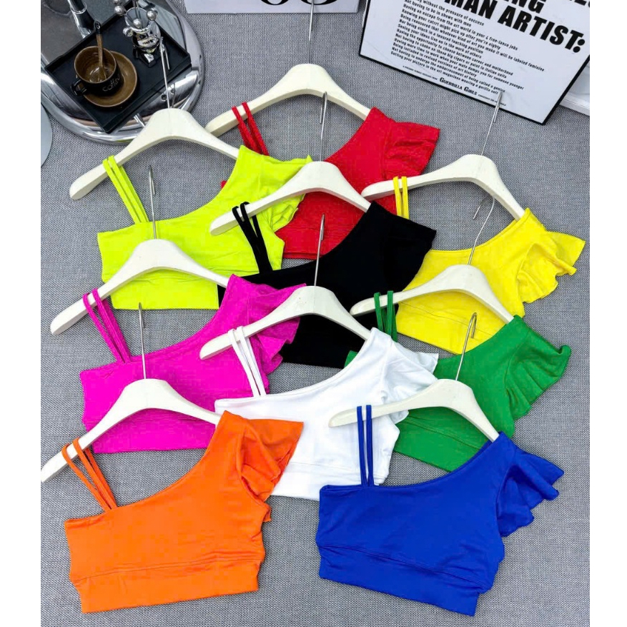 Áo CROPTOP lệch , dây 1 bên vai ,áo có đệm thích hợp tập gym,  yoga, aerobic, nhảy hiện đại