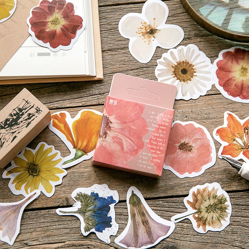 Hộp 45 chiếc sticker HOA KHÔ MÀU RETRO CỔ ĐIỂN VINTAGE hình dán Sổ ...